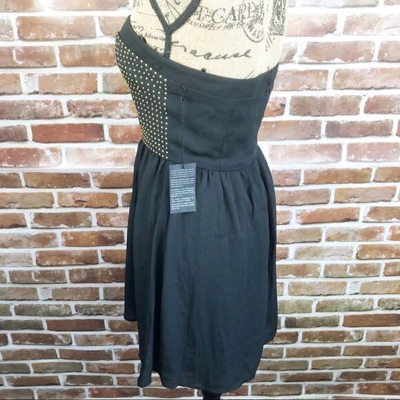Short Black/Gold Halter Studded Dress - Picture 4 of 8